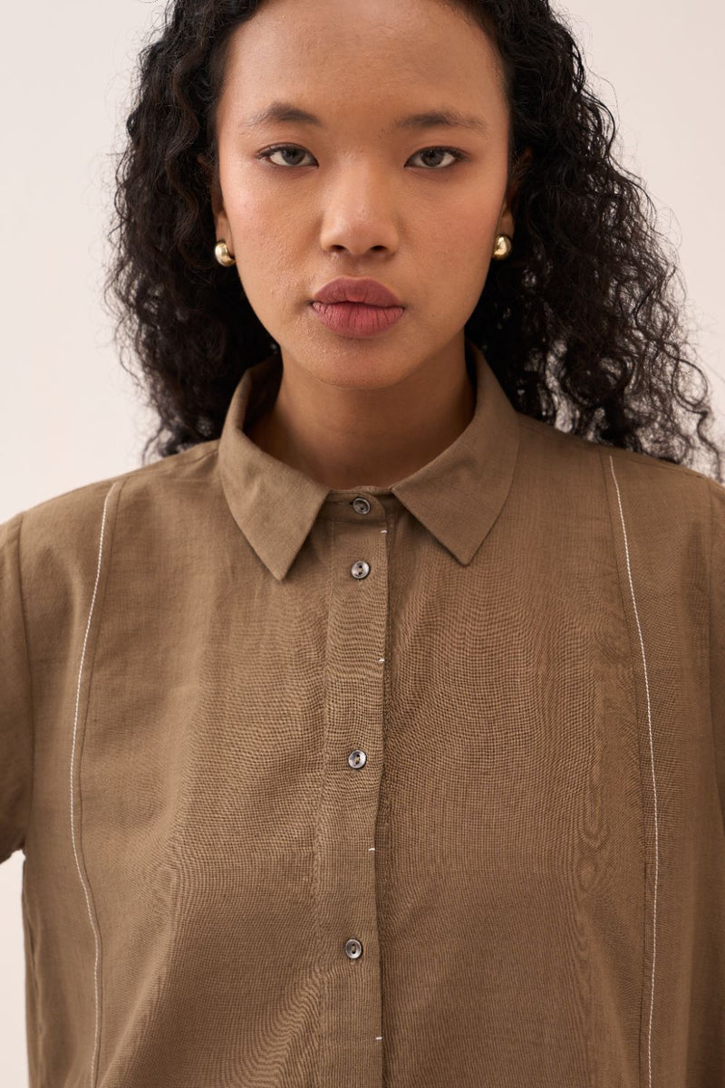 Wide Sleeve Panel Slit Shirt cotton by THREE for women in Singapore