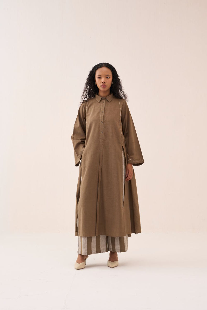 Wide Sleeve Panel Slit Shirt cotton by THREE for women in Singapore
