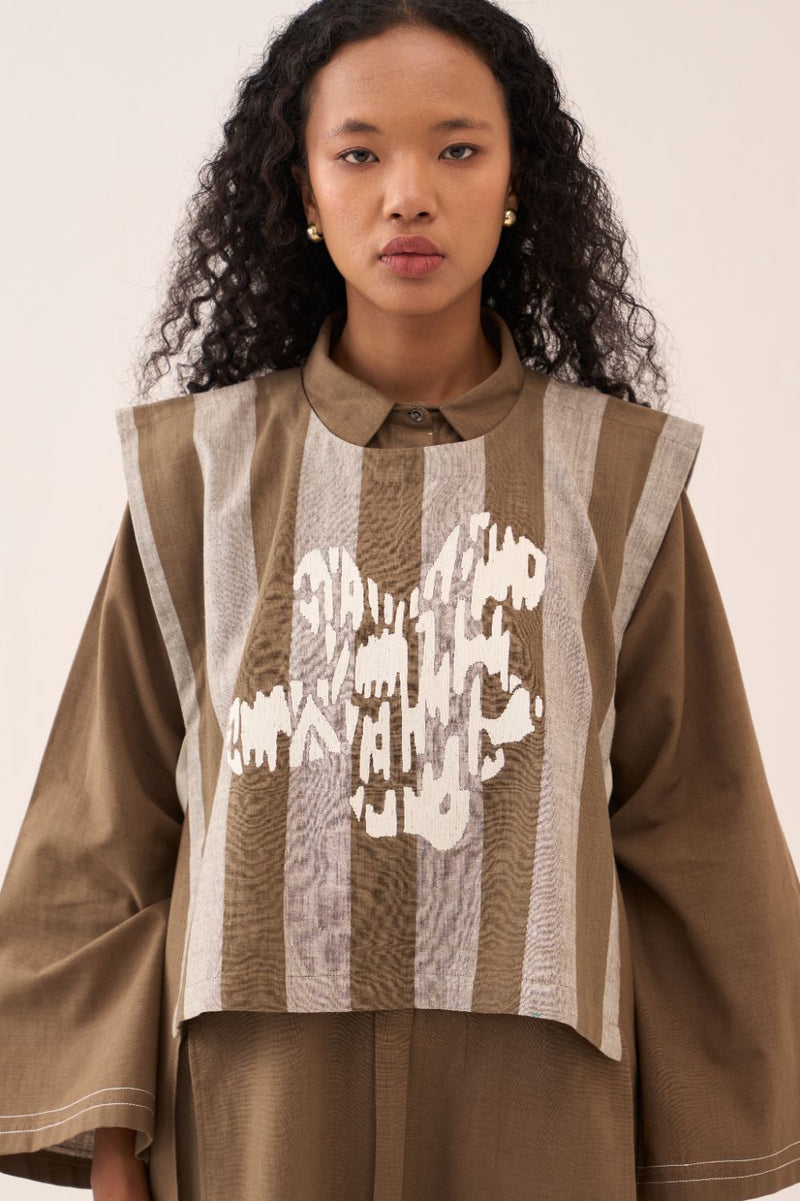 Floral Emb. Crop Overlay Shirt cotton by THREE for women in Singapore