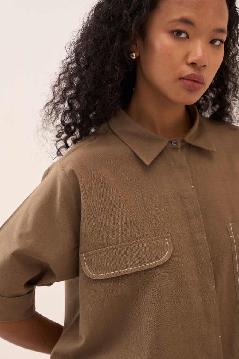 Back Drawstring Flower Shirt cotton by THREE for women in Singapore