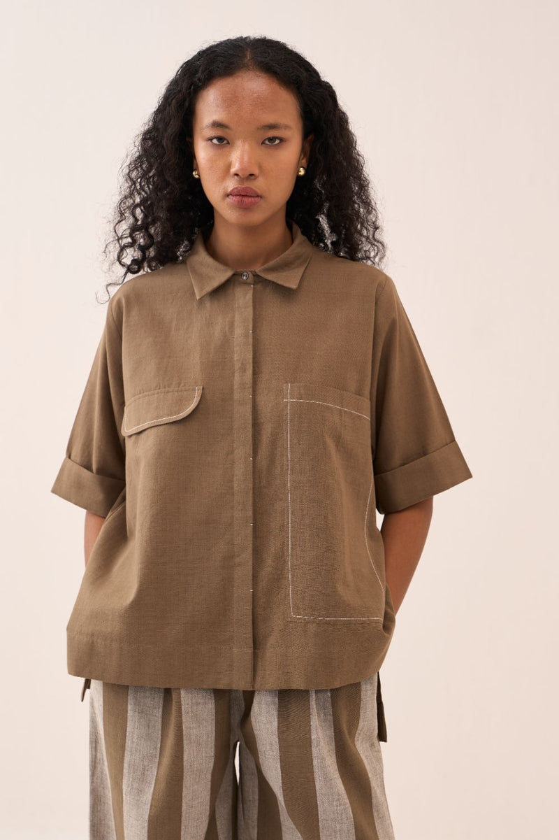 Back Drawstring Flower Shirt cotton by THREE for women in Singapore