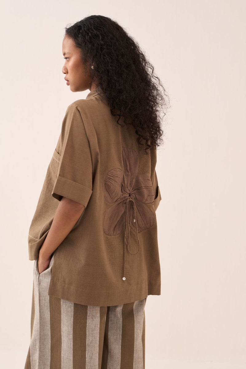 Back Drawstring Flower Shirt cotton by THREE for women in Singapore
