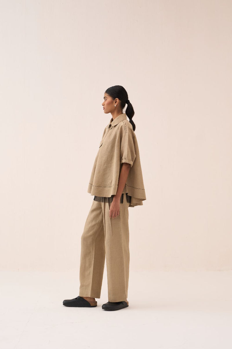 Wide Hem Shirt - Sand by THREE in sand color for women in Singapore