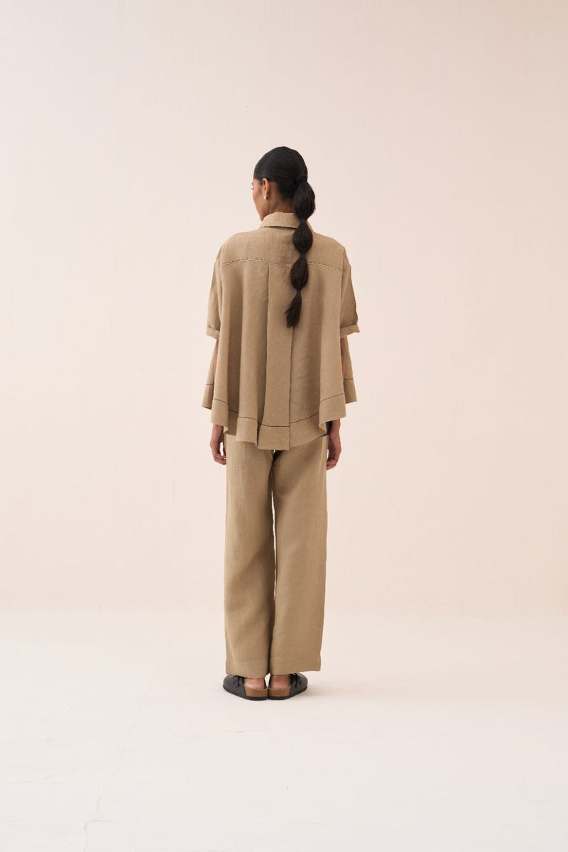 Wide Hem Shirt - Sand by THREE in sand color for women in Singapore
