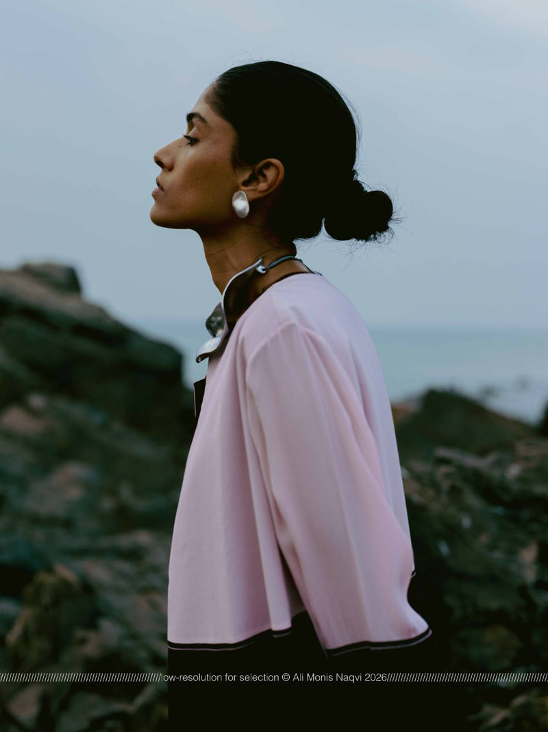 Moon Jacket poplin by THREE in brown color for women in Singapore