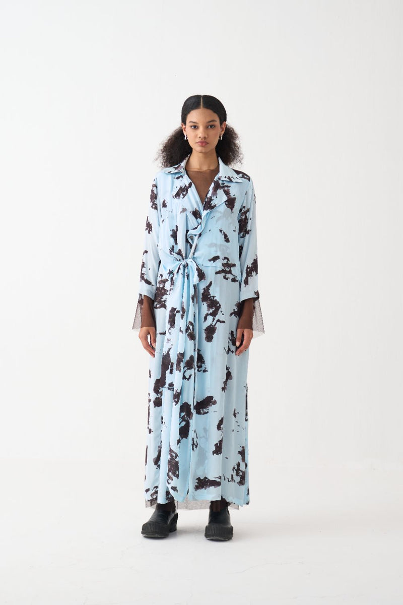 Tie Jacket silk by THREE in blue color for women in Singapore