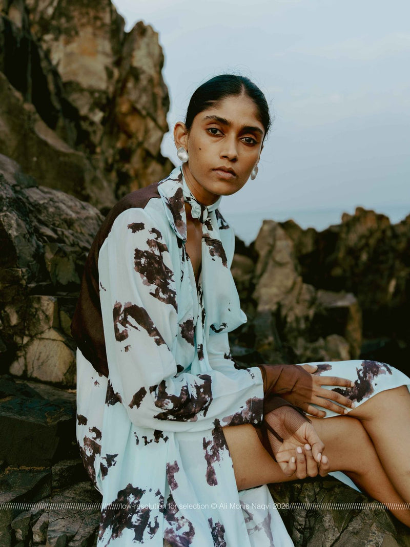 Tie Jacket - Powder Blue silk by THREE in blue color for women in Singapore