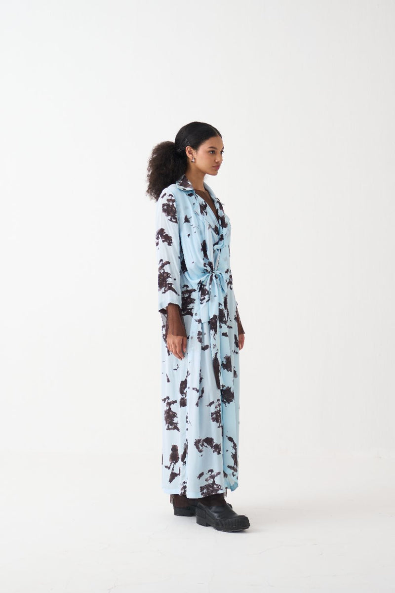 Tie Jacket silk by THREE in blue color for women in Singapore