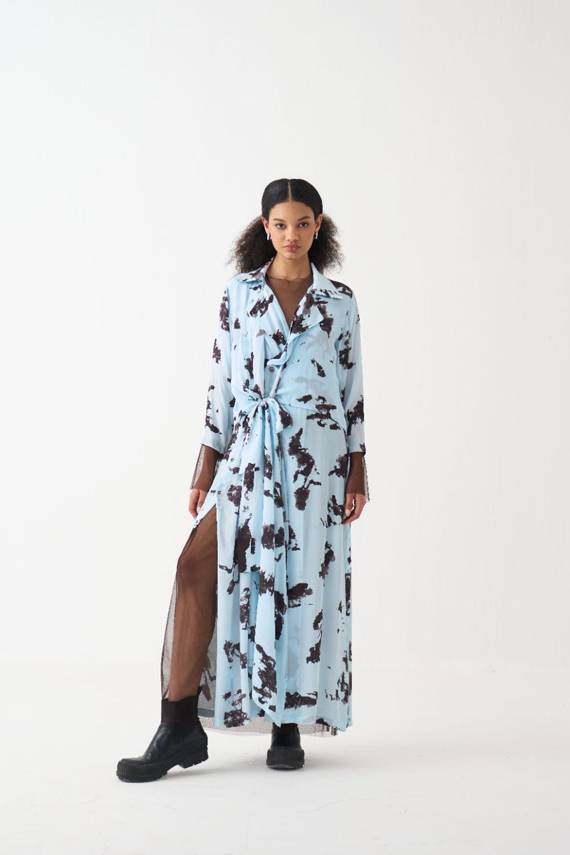 Tie Jacket silk by THREE in blue color for women in Singapore