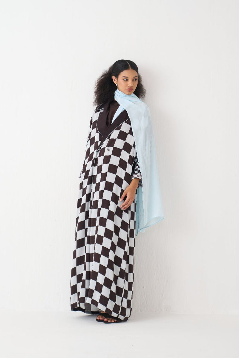 Checkered Jacket Co-Ord (Set Of 3) silk by THREE in brown color for women in Singapore