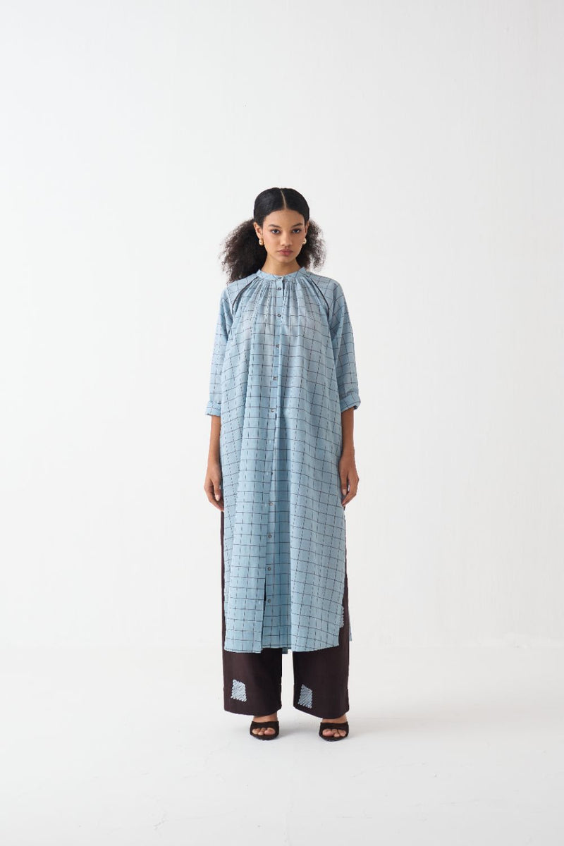Gather Neck Shirt Co-Ord (Set Of 2) cotton by THREE in brown color for women in Singapore