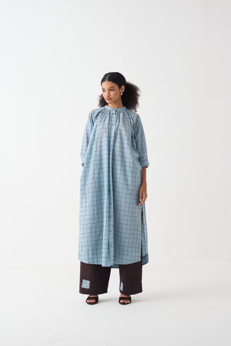 Gather Neck Shirt Co-Ord (Set Of 2) cotton by THREE in brown color for women in Singapore