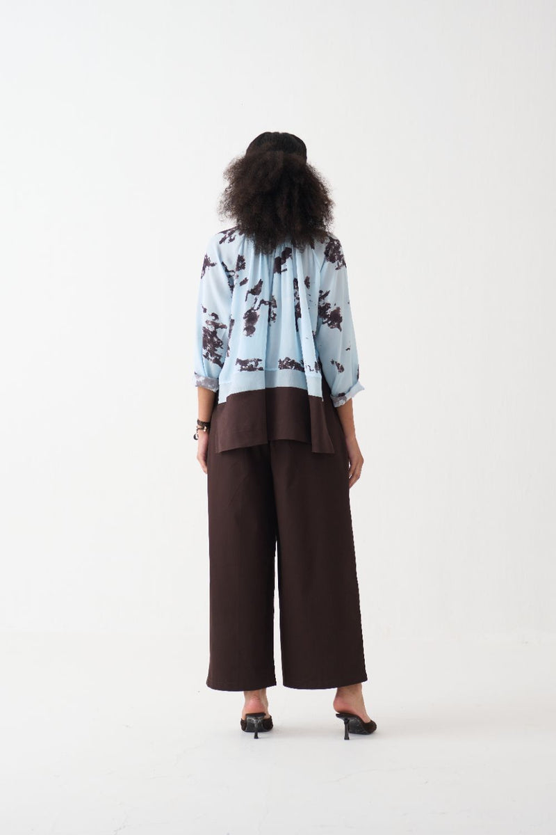 Peasant Top silk by THREE in blue color for women in Singapore