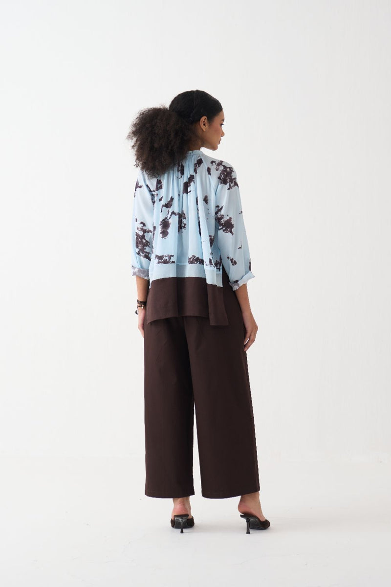 Peasant Top silk by THREE in blue color for women in Singapore