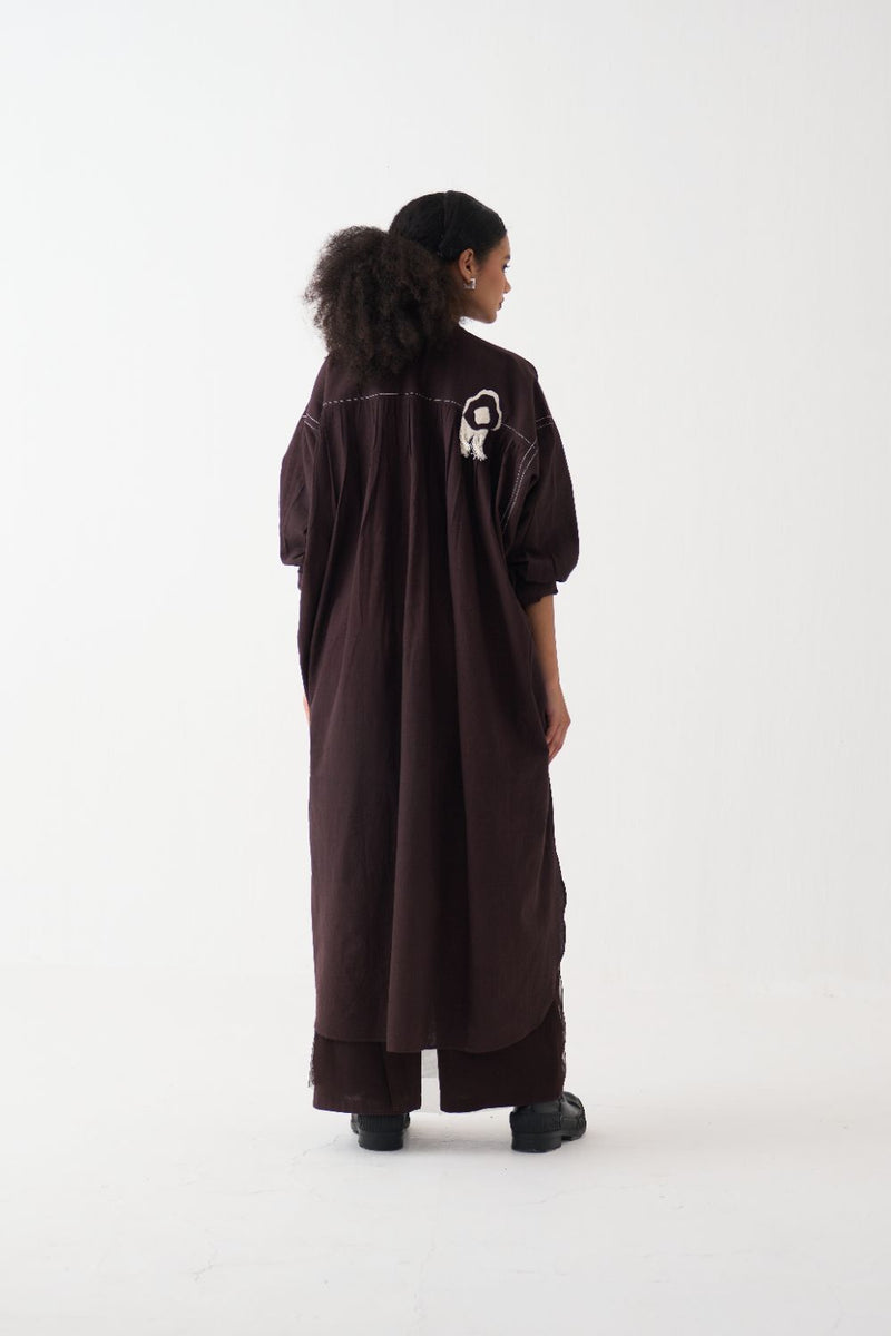 Fringe Bat Sleeve Shirt Co-Ord - Dark Brown (Set Of 2) cotton by THREE in brown color for women in Singapore