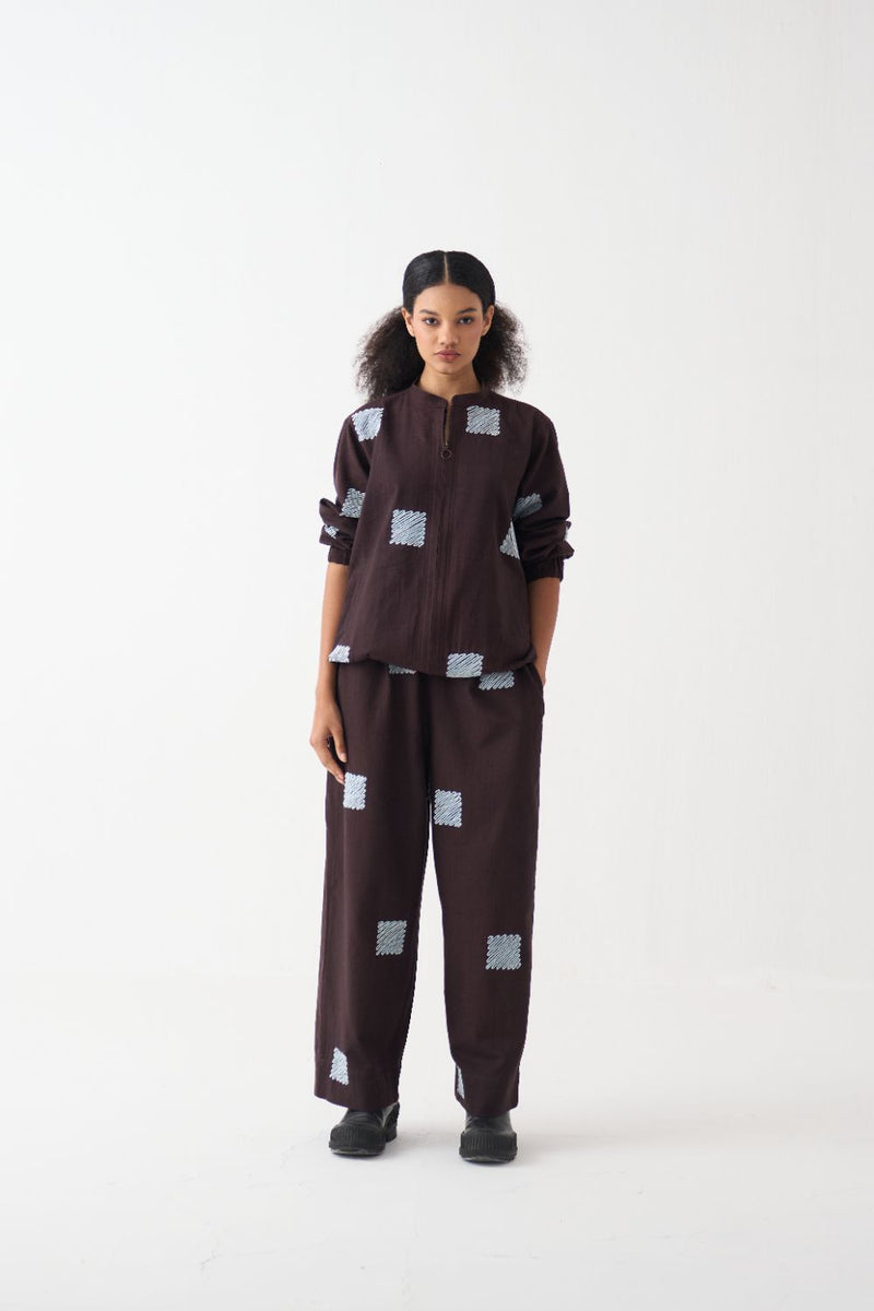 Emb. Bomber Jacket Co-Ord (Set Of 2) cotton by THREE in brown color for women in Singapore