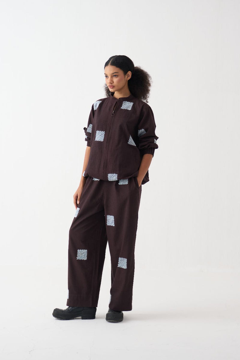 Emb. Bomber Jacket Co-Ord (Set Of 2) cotton by THREE in brown color for women in Singapore