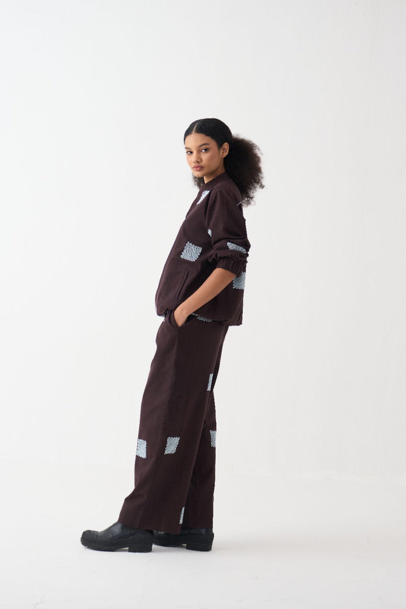 Emb. Bomber Jacket Co-Ord (Set Of 2) cotton by THREE in brown color for women in Singapore