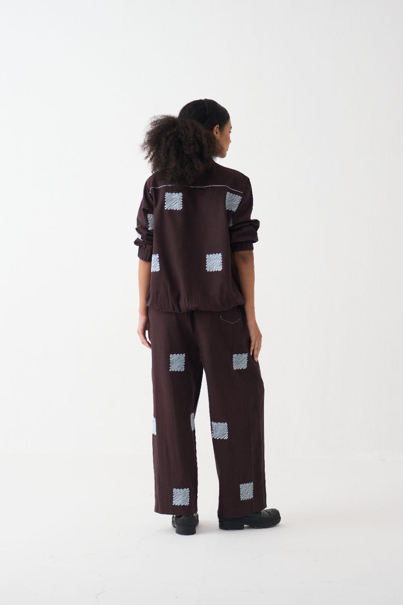 Emb. Bomber Jacket Co-Ord (Set Of 2) cotton by THREE in brown color for women in Singapore