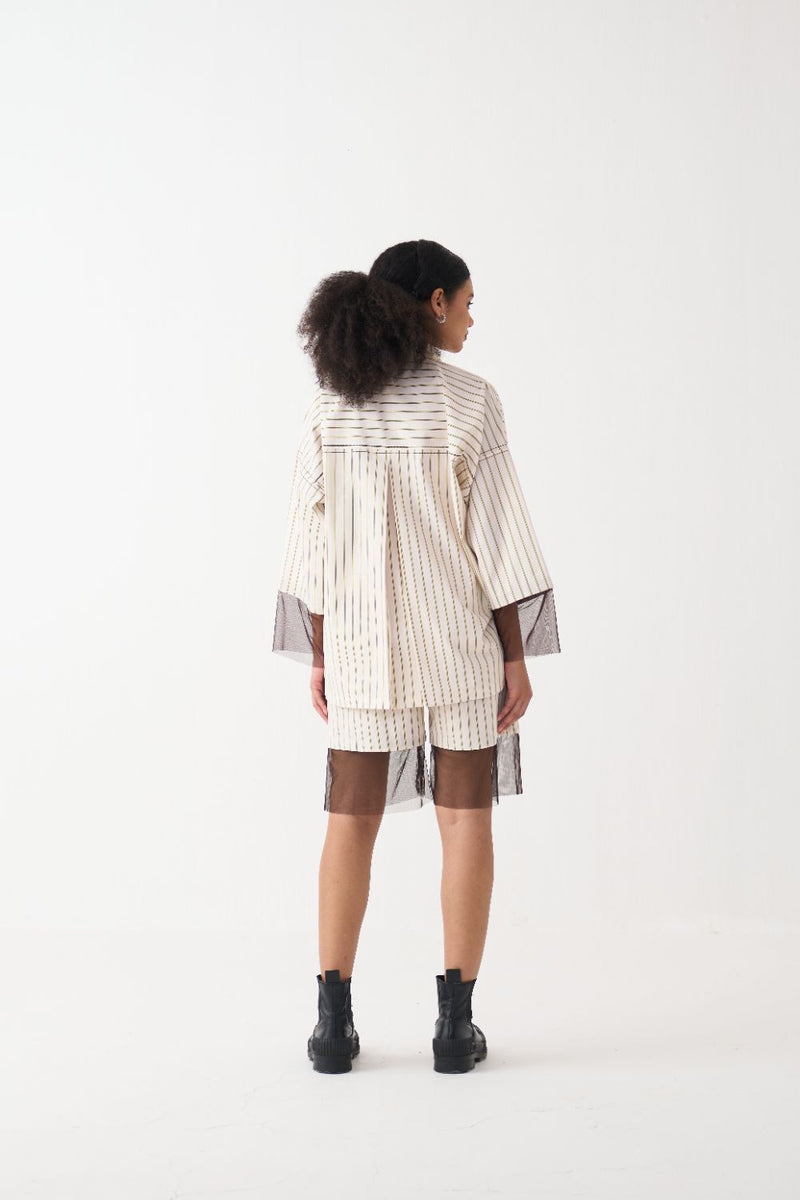 Contrast Detail Shirt poplin by THREE in beige color for women in Singapore