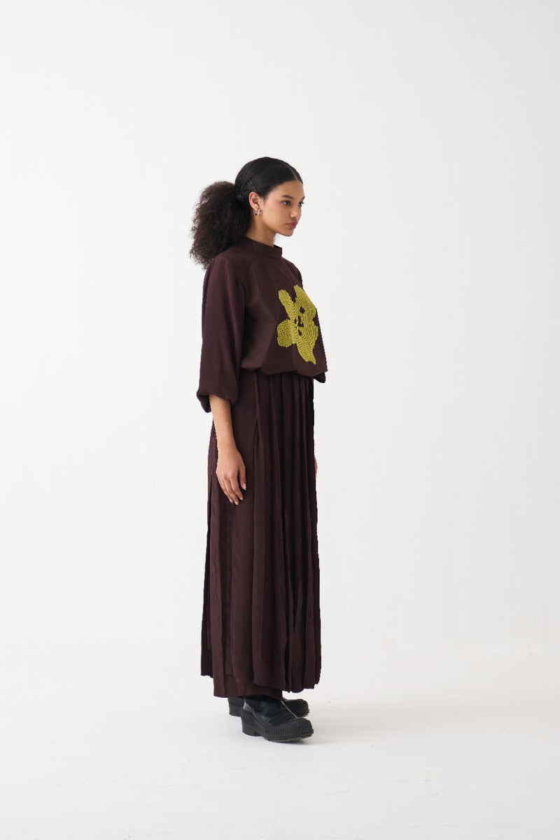Skirt Pant - Dark Brown silk by THREE in brown color for women in Singapore