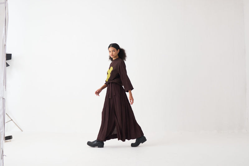Skirt Pant - Dark Brown silk by THREE in brown color for women in Singapore