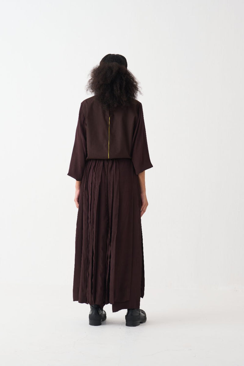 Skirt Pant - Dark Brown silk by THREE in brown color for women in Singapore