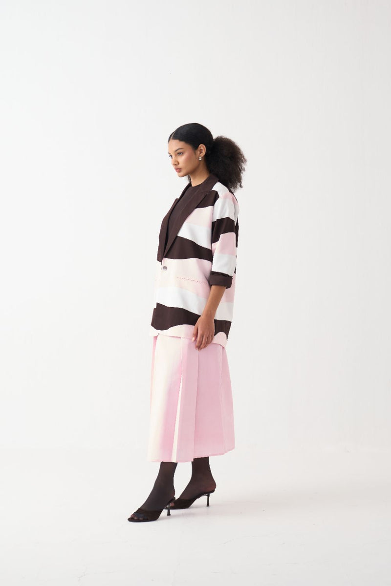 Pleated Skirt - Baby Pink chanderi by THREE in pink color for women in Singapore