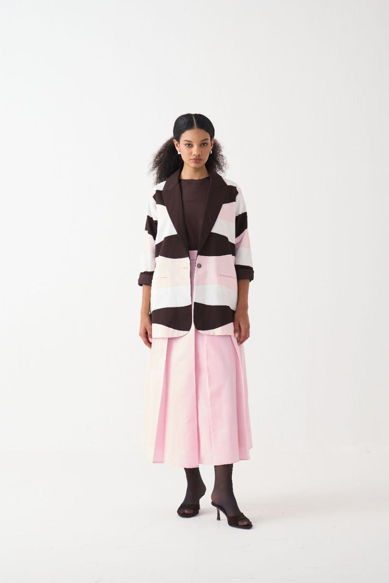 Pleated Skirt - Baby Pink chanderi by THREE in pink color for women in Singapore