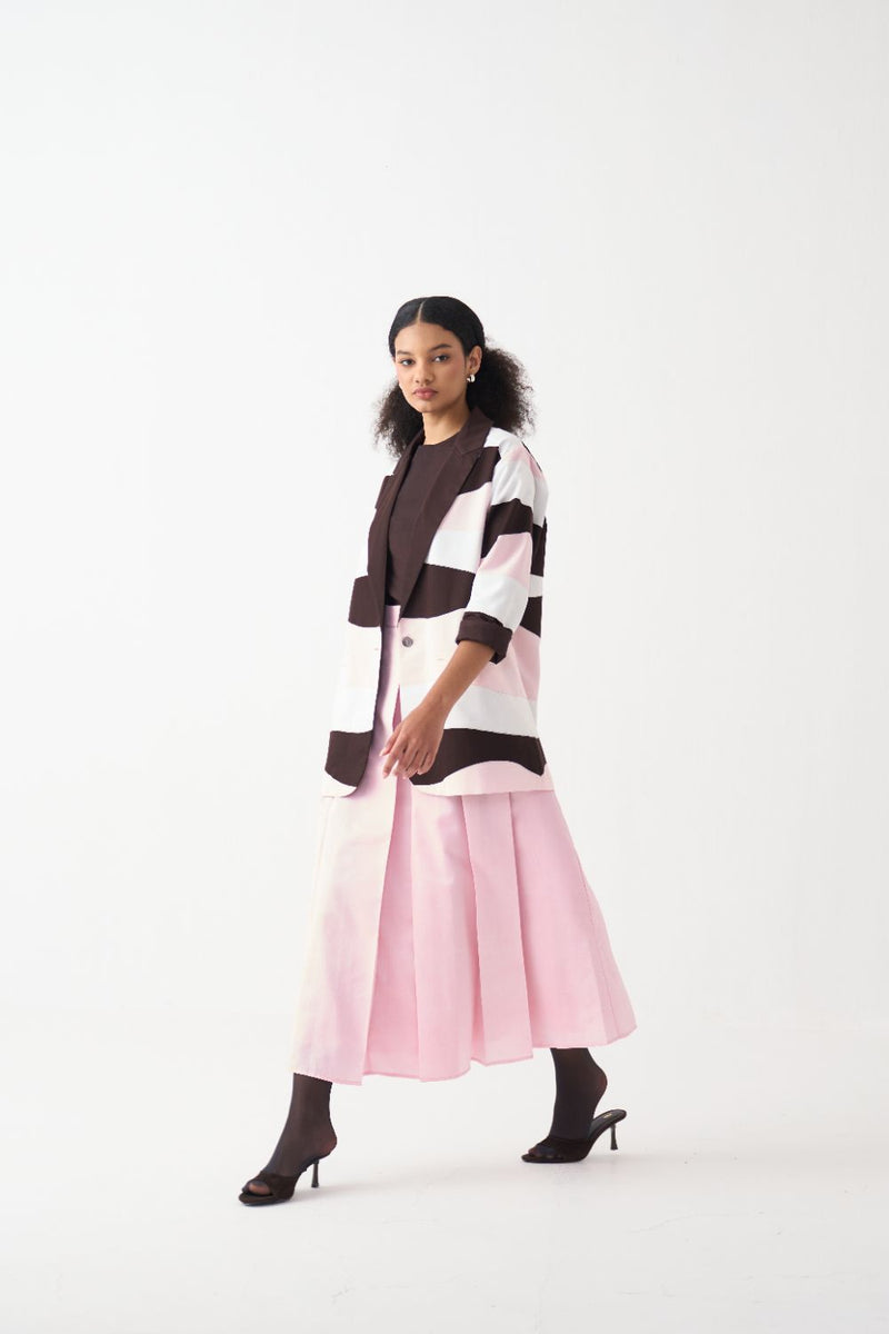 Pleated Skirt - Baby Pink chanderi by THREE in pink color for women in Singapore