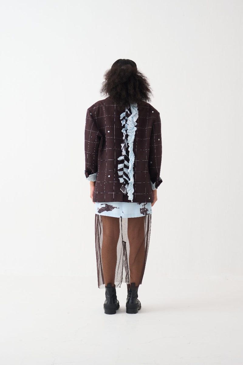 Mirror Emb. Jacket cotton by THREE in brown color for women in Singapore