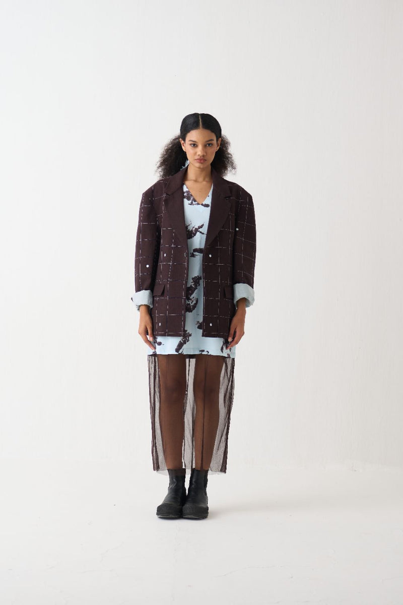 Mirror Emb. Jacket Co-Ord (Set Of 2) cotton by THREE in brown color for women in Singapore