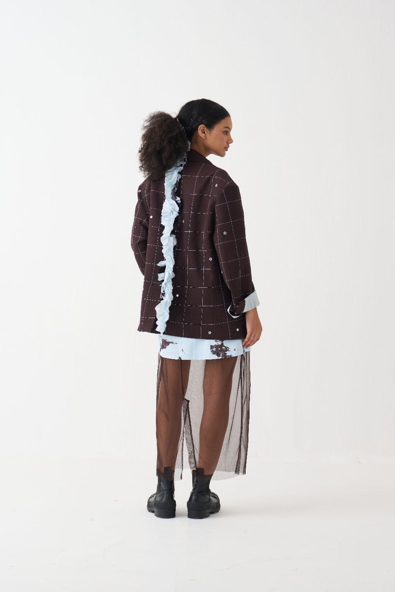 Mirror Emb. Jacket Co-Ord (Set Of 2) cotton by THREE in brown color for women in Singapore