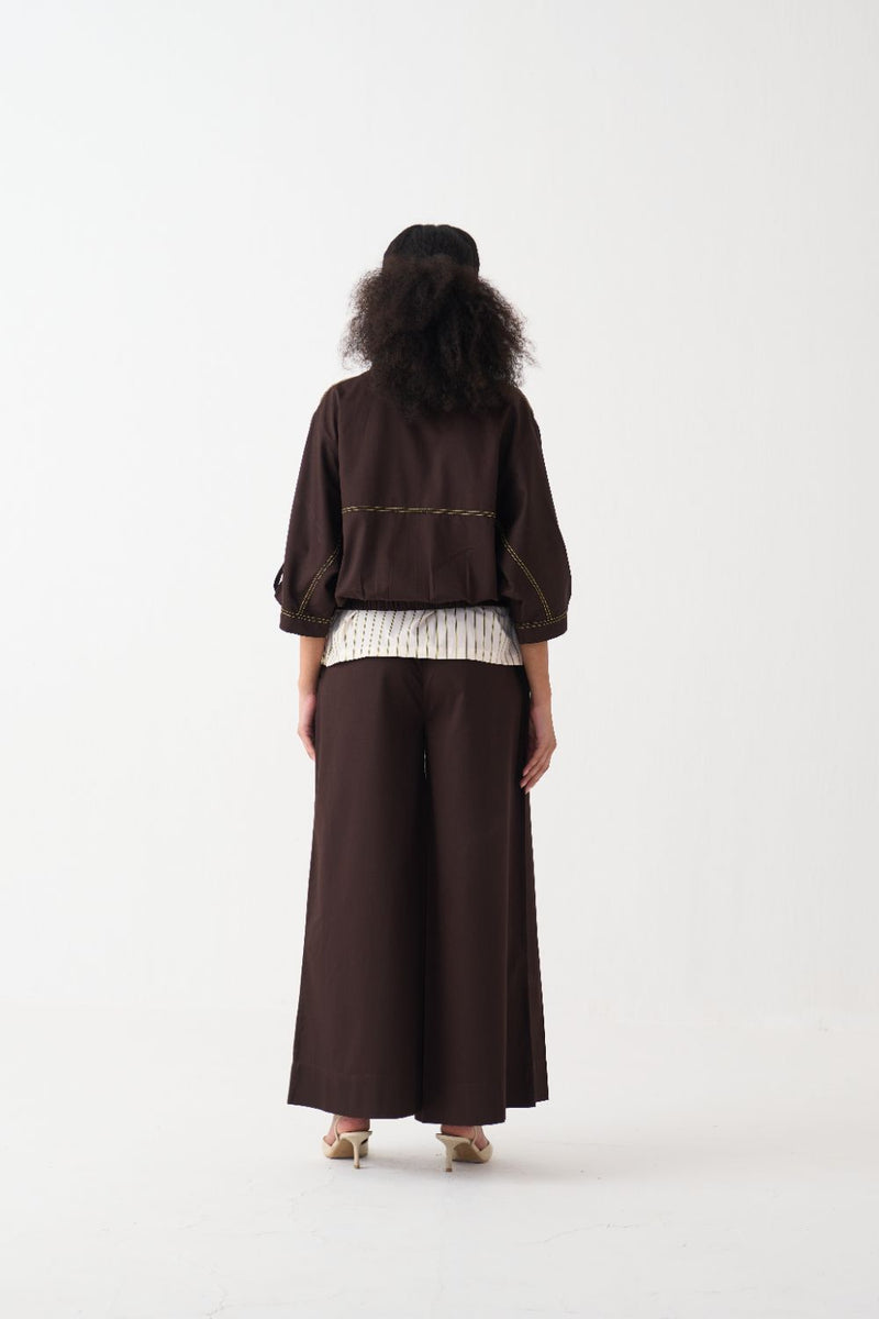 Short Elasticated Jacket Co-Ord (Set Of 3) poplin by THREE in brown color for women in Singapore