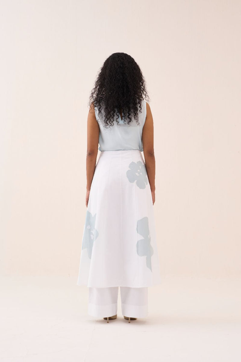 Floral Reverse Applique Skirt Pant poplin by THREE in white color for women in Singapore