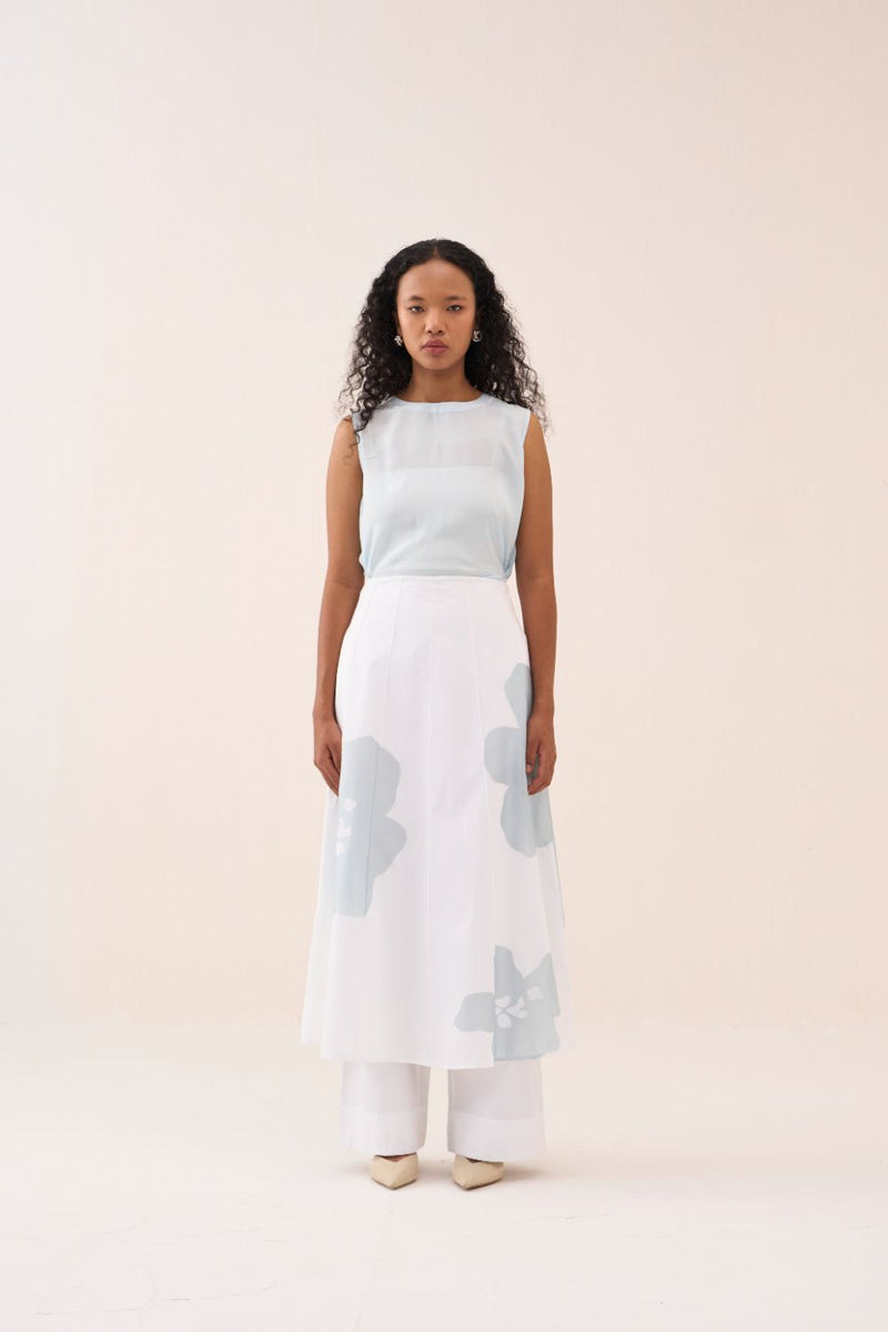 Floral Reverse Applique Skirt Pant poplin by THREE in white color for women in Singapore