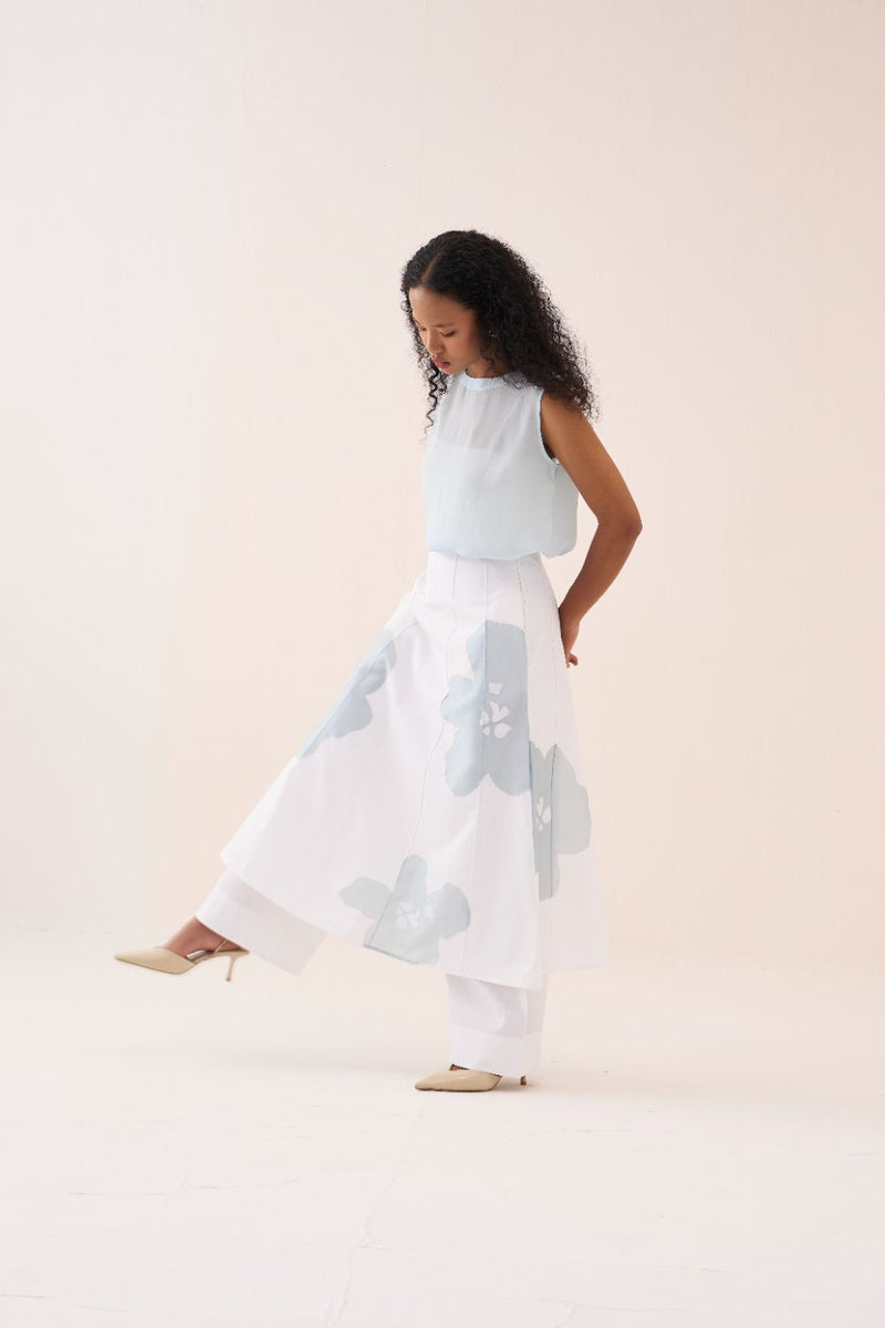 Floral Reverse Applique Skirt Pant poplin by THREE in white color for women in Singapore