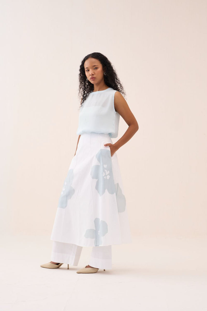 Round Neck Top - Powder Blue silk by THREE in blue color for women in Singapore