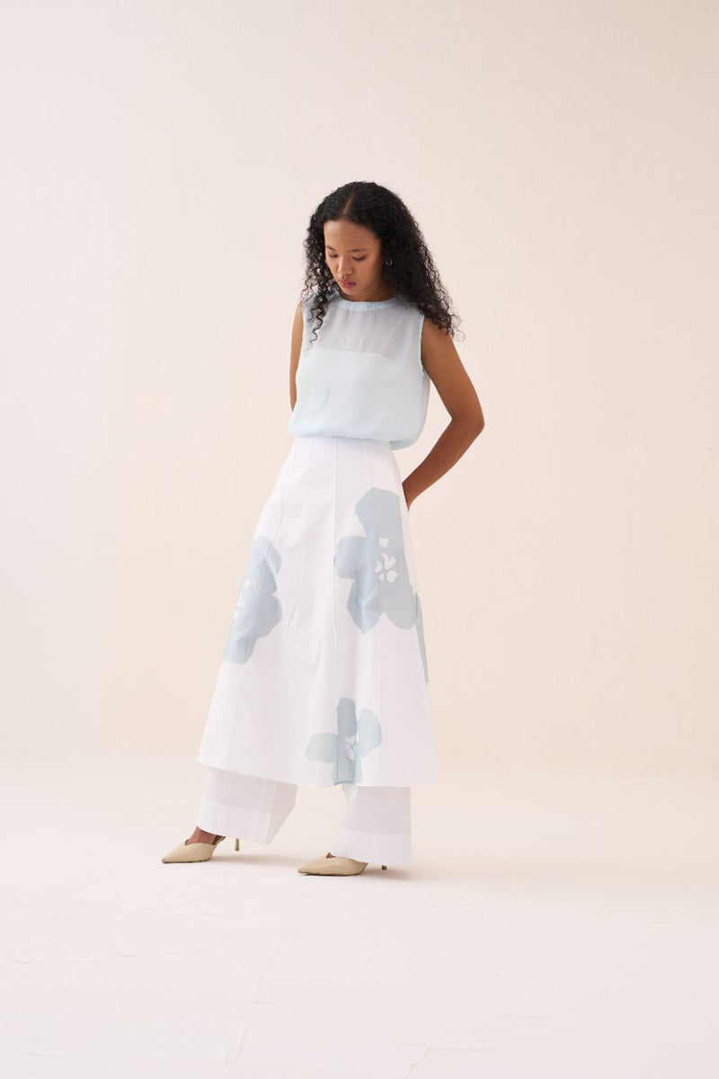 Round Neck Top - Powder Blue silk by THREE in blue color for women in Singapore