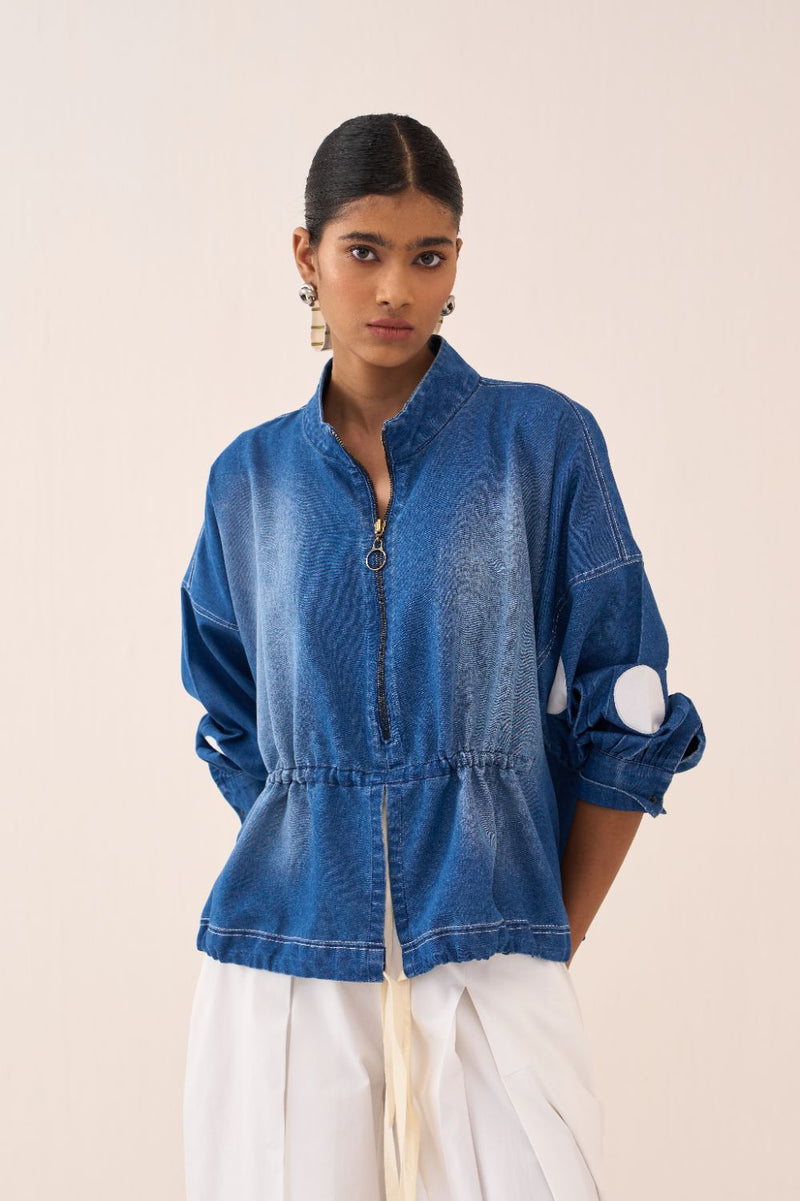 Drawstring Top - Blue by THREE in blue color for women in Singapore