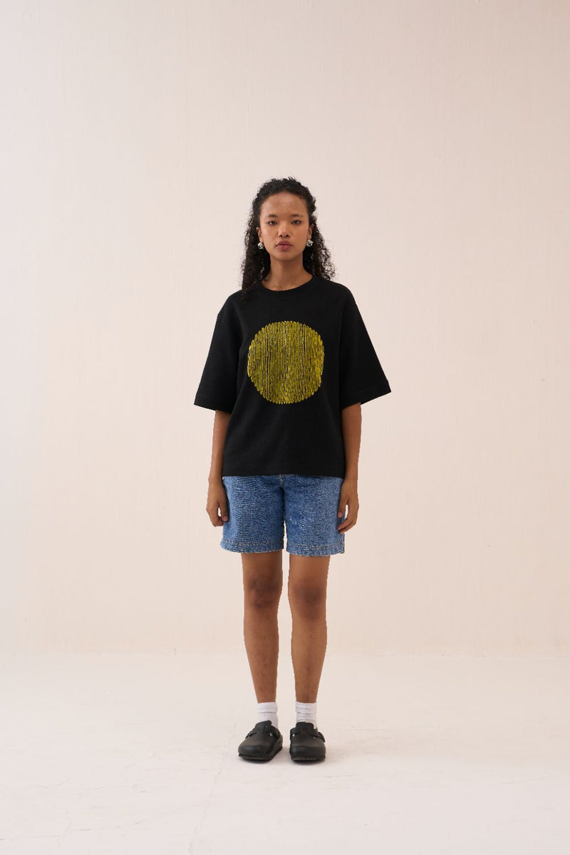 Black Circle T-Shirt cotton by THREE in black color for women in Singapore
