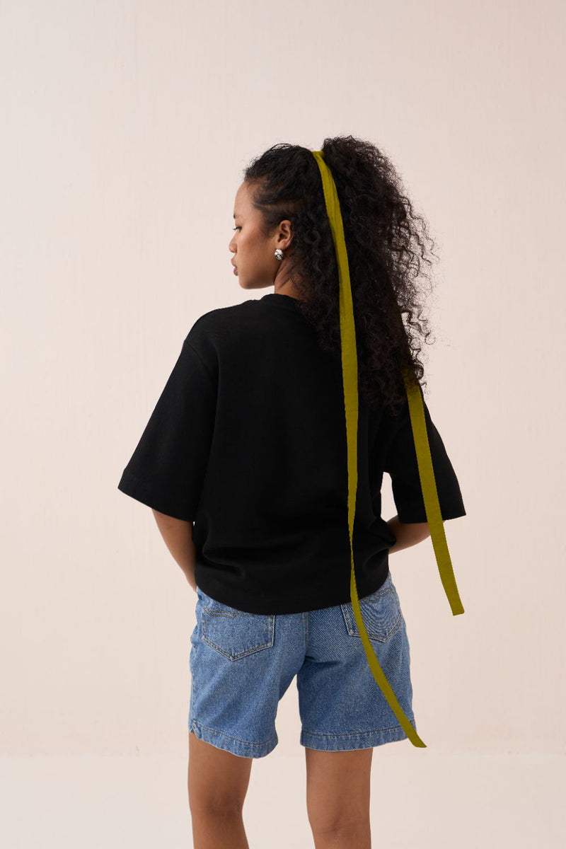 Black Circle T-Shirt cotton by THREE in black color for women in Singapore