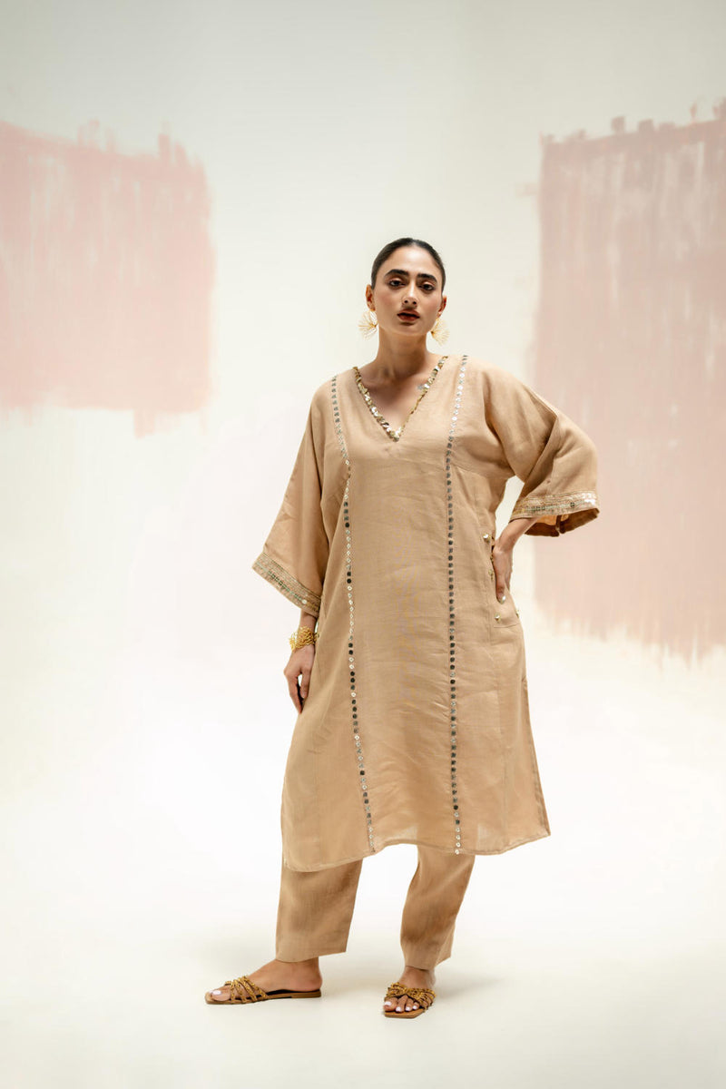 Aaram Choga Kurta with Pants-Camel