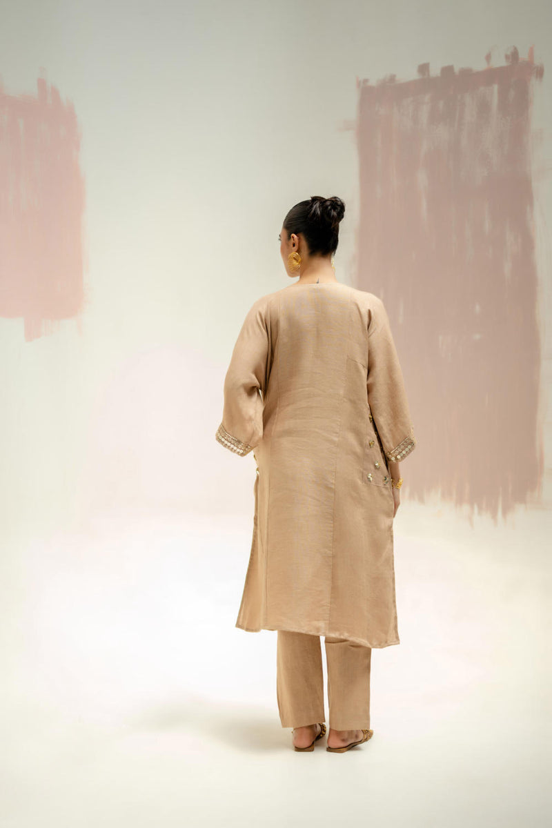 Aaram Choga Kurta with Pants-Camel