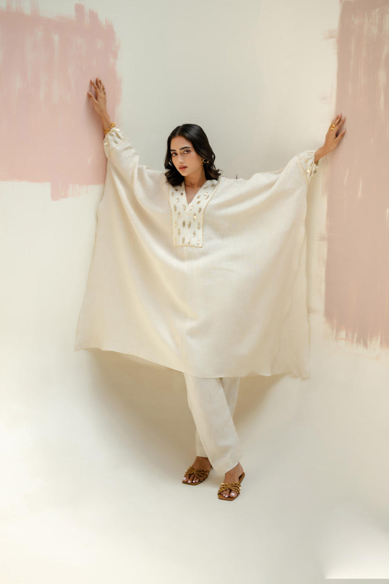 Preetie in Moroccan Kaftan with Pants-White