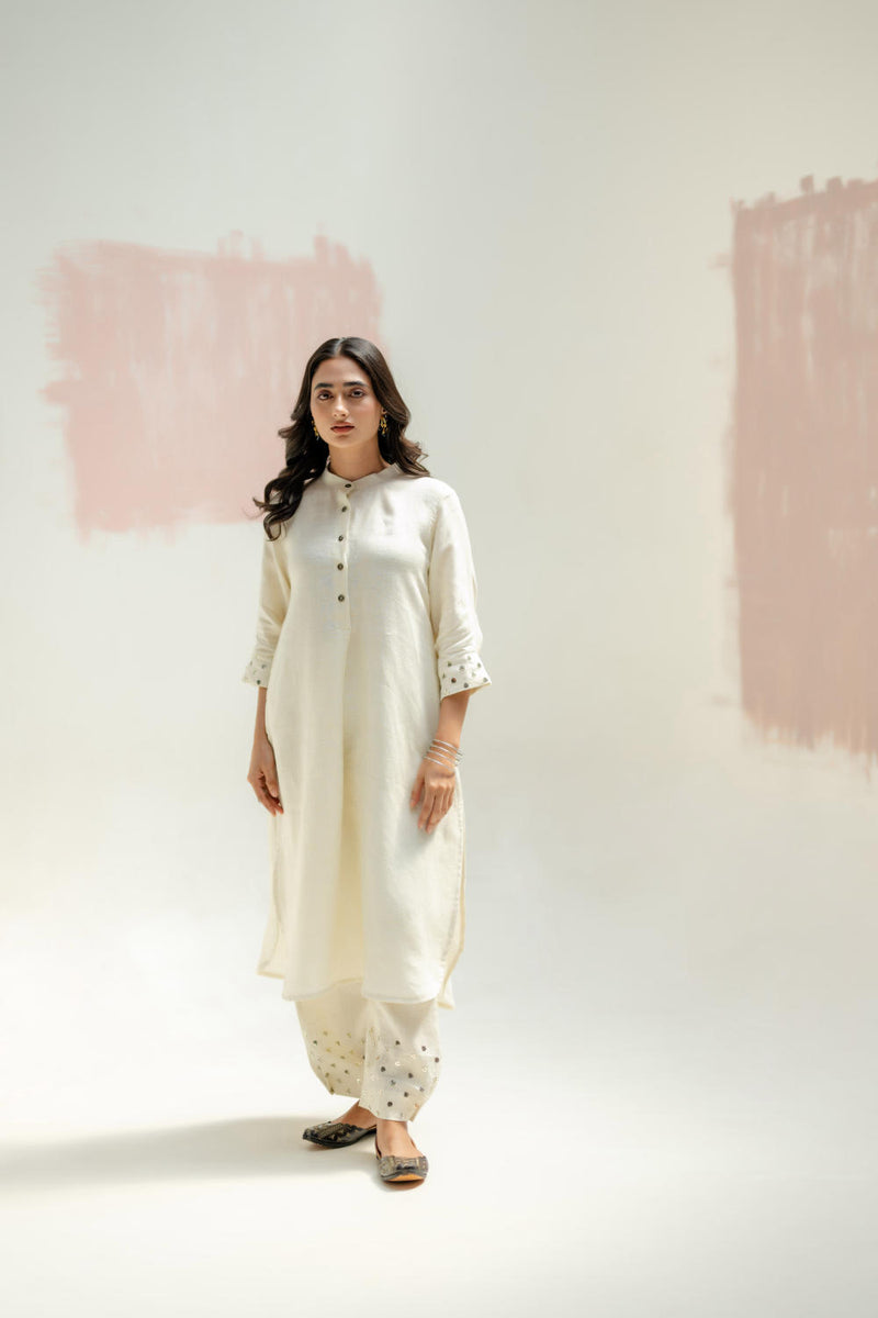 Mia Slim Kurta and Hand embroidered Pants-White