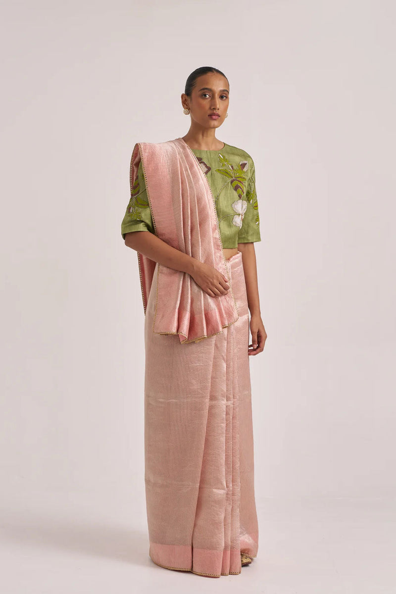 Bhavya Sari-Beige handwoven mulberry silk by Suparna Som in beige for women in Singapore