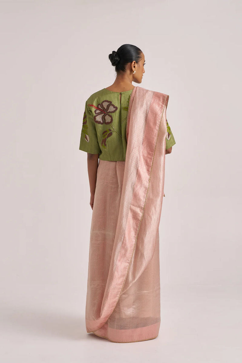 Bhavya Sari-Beige handwoven mulberry silk by Suparna Som in beige for women in Singapore