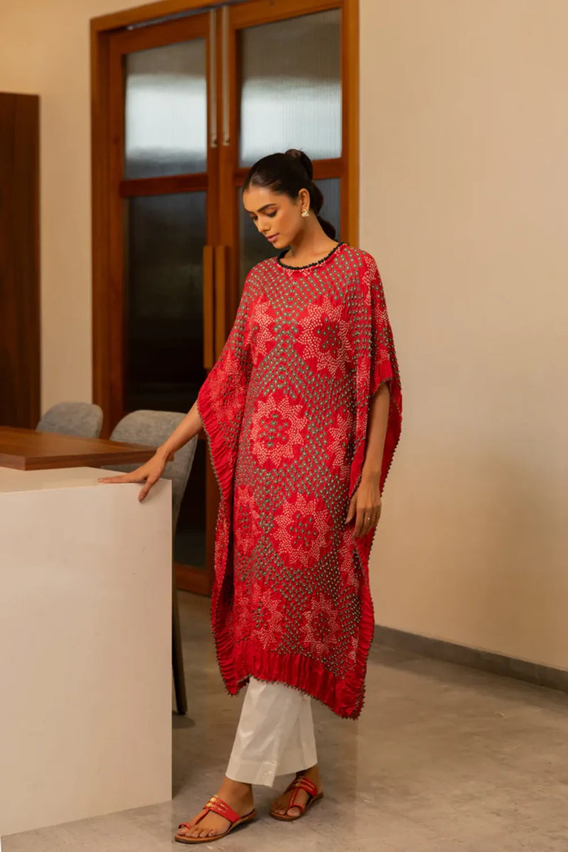 STAR KAFTAN-RED silk by Dyelogue in red color for women in Singapore