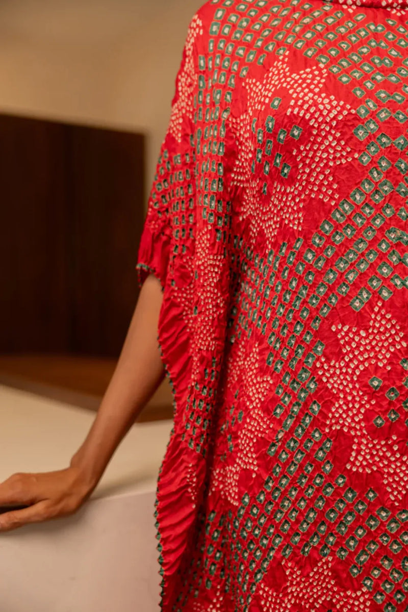 STAR KAFTAN-RED silk by Dyelogue in red color for women in Singapore